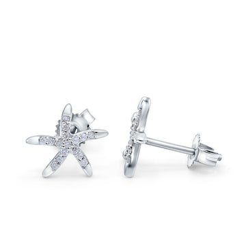14K White Gold .13ct Diamond Star Earrings